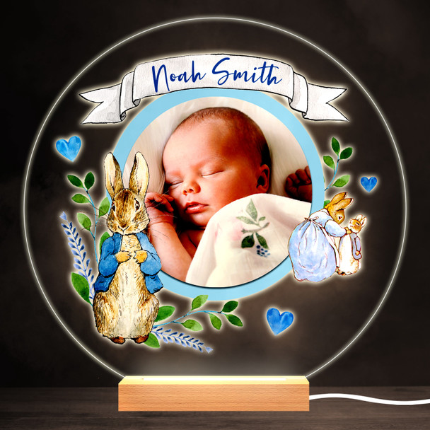 Peter Rabbit New Baby Boy Photo Bright Round Personalised Gift Lamp Night Light