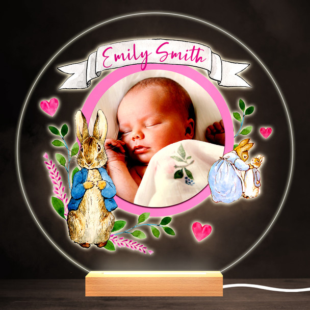 Peter Rabbit New Baby Girl Photo Bright Round Personalised Gift Lamp Night Light