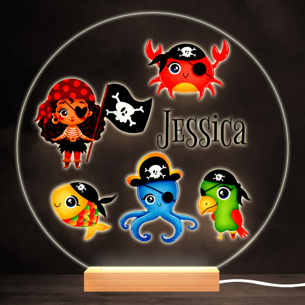 Pirate Girl Animals Colourful Round Personalised Gift LED Lamp Night Light