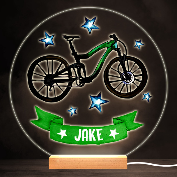 Bike Cycling Boy Green Colourful Round Personalised Gift LED Lamp Night Light