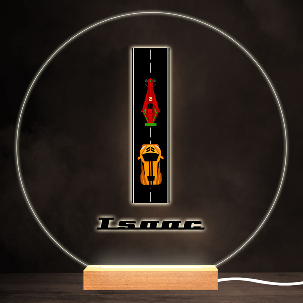 Road Racing Cars Letter I Colourful Round Personalised Gift LED Lamp Night Light