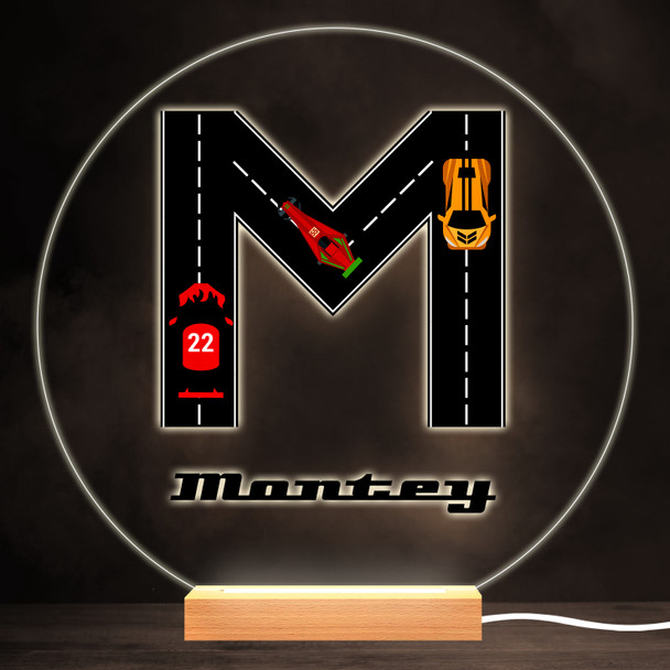 Road Racing Cars Letter M Colourful Round Personalised Gift LED Lamp Night Light