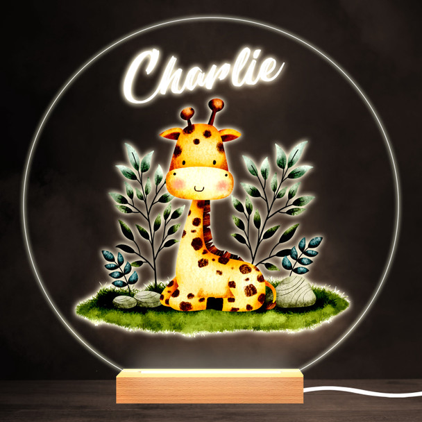 Baby Giraffe Colourful Round Personalised Gift Warm White LED Lamp Night Light