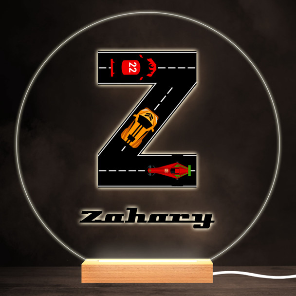 Road Racing Cars Letter Z Colourful Round Personalised Gift LED Lamp Night Light