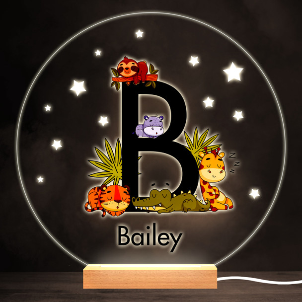 Sleeping Baby Safari Animals Letter B Round Personalised Gift Lamp Night Light