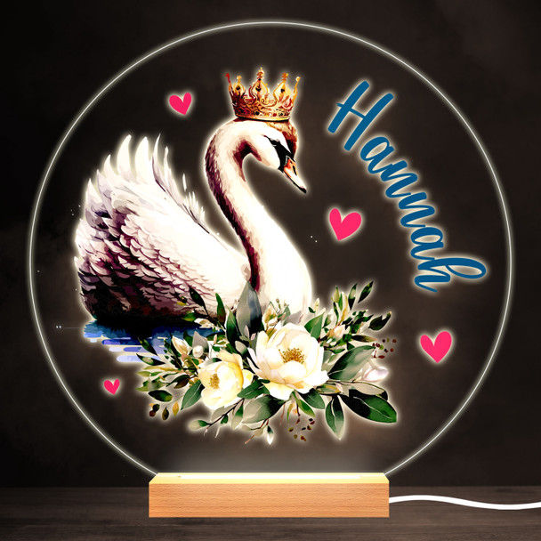 Swan Pretty Flower Colourful Round Personalised Gift LED Lamp Night Light