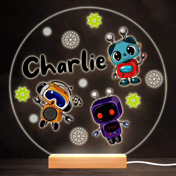 Cute Baby Robots Colourful Round Personalised Gift LED Lamp Night Light