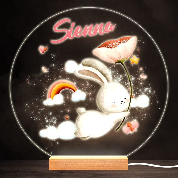 Watercolour Cute Rabbit Colourful Round Personalised Gift LED Lamp Night Light