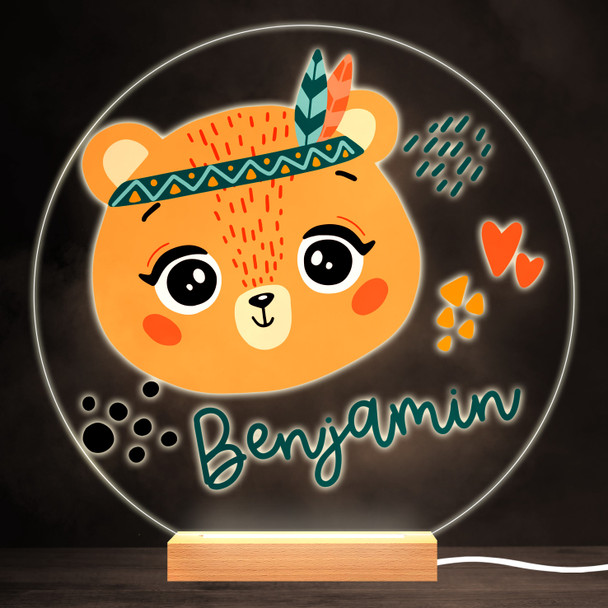 Cute Boho Bear Colourful Round Personalised Gift Warm White LED Lamp Night Light