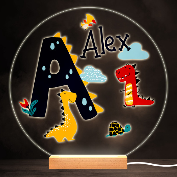 Dinosaur Alphabet Letter A Colourful Round Personalised Gift Lamp Night Light