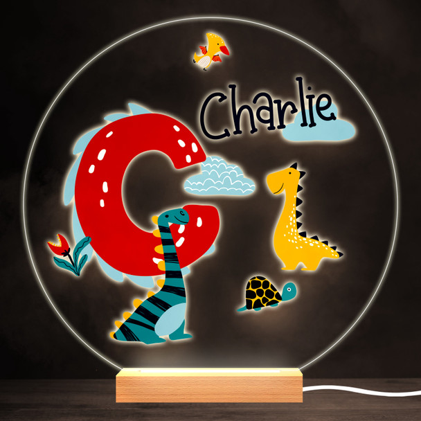 Dinosaur Alphabet Letter C Colourful Round Personalised Gift Lamp Night Light