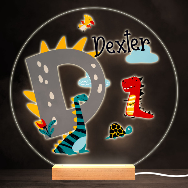 Dinosaur Alphabet Letter D Colourful Round Personalised Gift Lamp Night Light