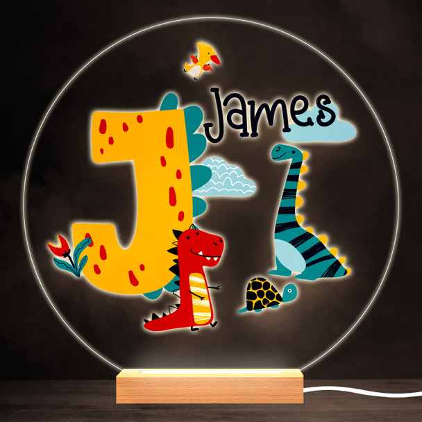 Dinosaur Alphabet Letter J Colourful Round Personalised Gift Lamp Night Light