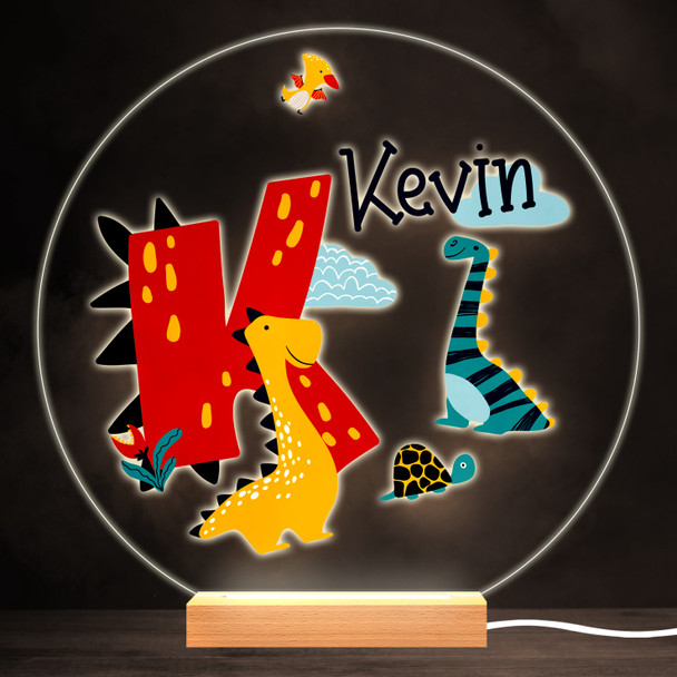 Dinosaur Alphabet Letter K Colourful Round Personalised Gift Lamp Night Light