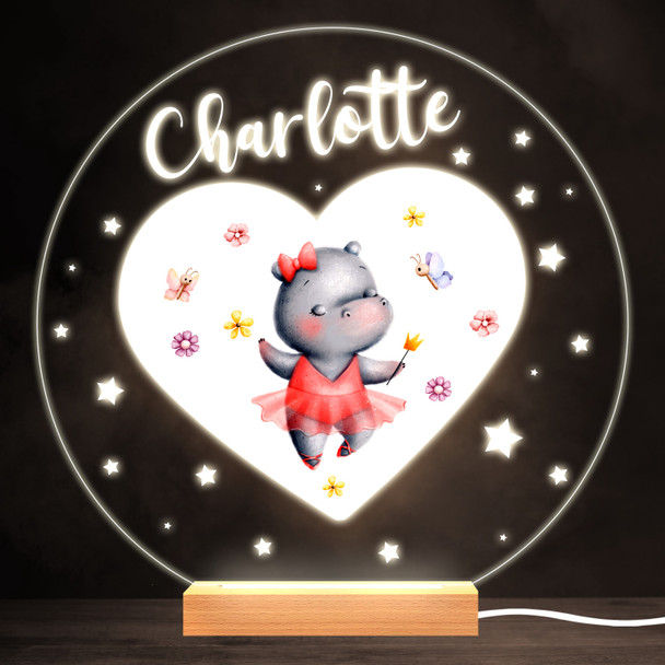 Cute Hippo Ballerina Colourful Round Personalised Gift LED Lamp Night Light