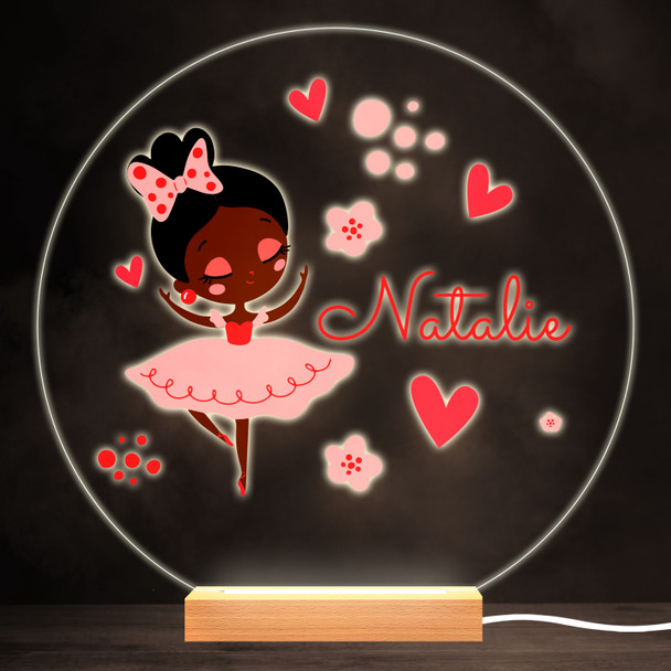 Ballet Ballerina Dark Skin Black Hair Girl Round Personalised Gift Night Light