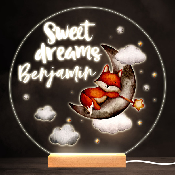 Cute Sleeping Fox Colourful Round Personalised Gift LED Lamp Night Light