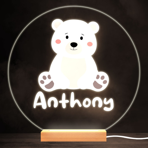 Cute White Bear Colourful Round Personalised Gift LED Lamp Night Light