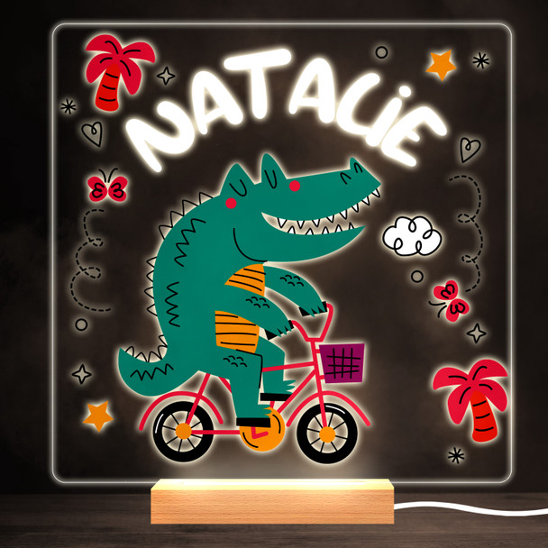 Funny Crocodile On Bike Colourful Square Personalised Gift LED Lamp Night Light