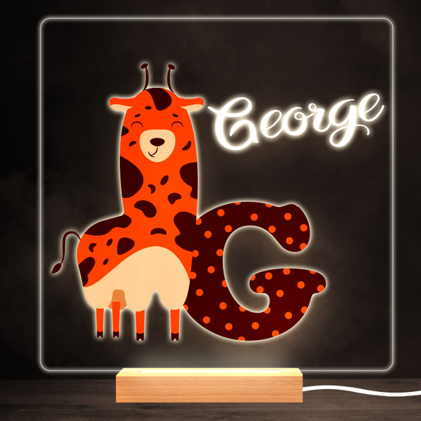 Animal Alphabet Letter G Colourful Square Personalised Gift LED Lamp Night Light