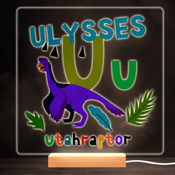 U Dinosaur Alphabet Colourful Square Personalised Gift LED Lamp Night Light