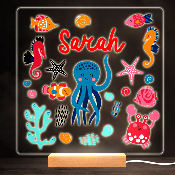 Underwater Sea Animals Colourful Square Personalised Gift LED Lamp Night Light