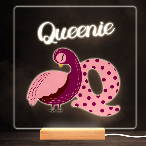 Animal Alphabet Letter Q Colourful Square Personalised Gift LED Lamp Night Light