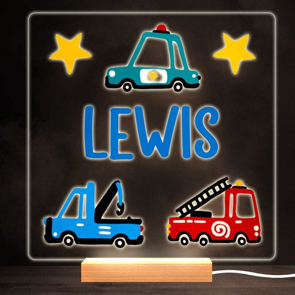 Car Police Fire Truck Boy Colourful Square Personalised Gift Lamp Night Light