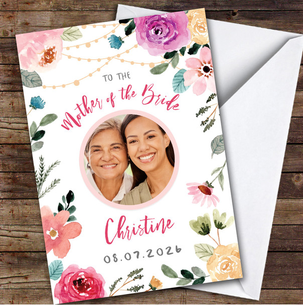 Mother Of The Bride Wedding Bright Flowers Photo Thank You Personalised Card