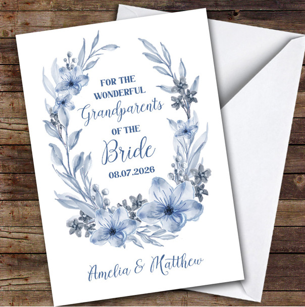 Grandparents Of The Bride Blue Flowers Wedding Day Thank You Personalised Card