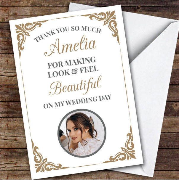 Thank You Make Up Artist Beauty & Hair Wedding Gold Photo Personalised Card