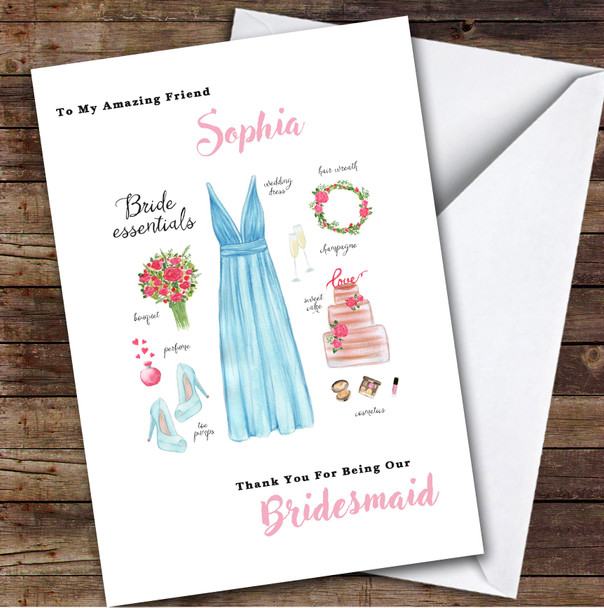 Amazing Friend Thank You Bridesmaid Bride Essentials Personalised Greetings Card