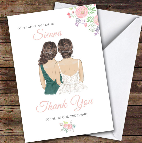 Watercolour Pink Floral Thank You Amazing Bridesmaid Personalised Greetings Card