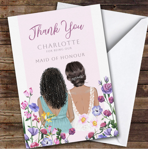 Watercolour Floral Bride Thank You Maid Of Honour Personalised Greetings Card