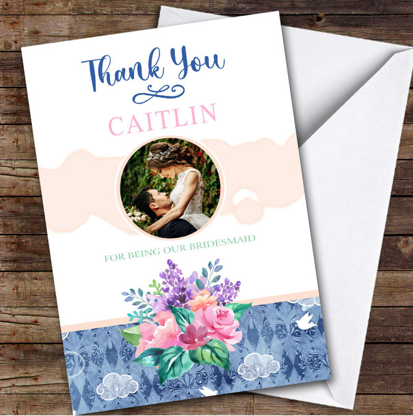 Thank You Bridesmaid Beautiful Bouquet Photo Personalised Greetings Card