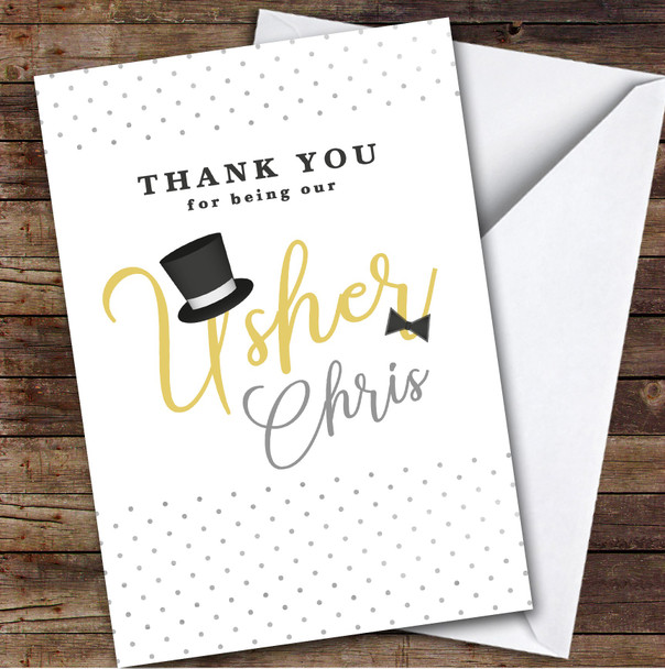 Thank You For Being Our Usher Hat & Bow Personalised Greetings Card