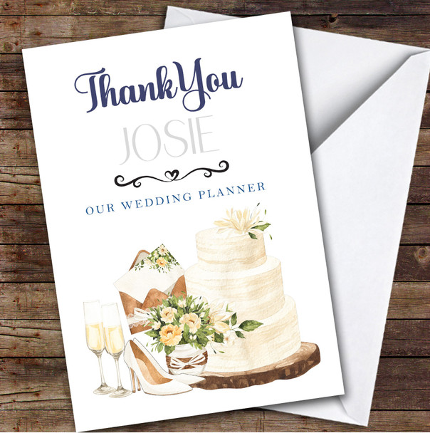 Thank You Wedding Planner Cake & Shoes Personalised Greetings Card