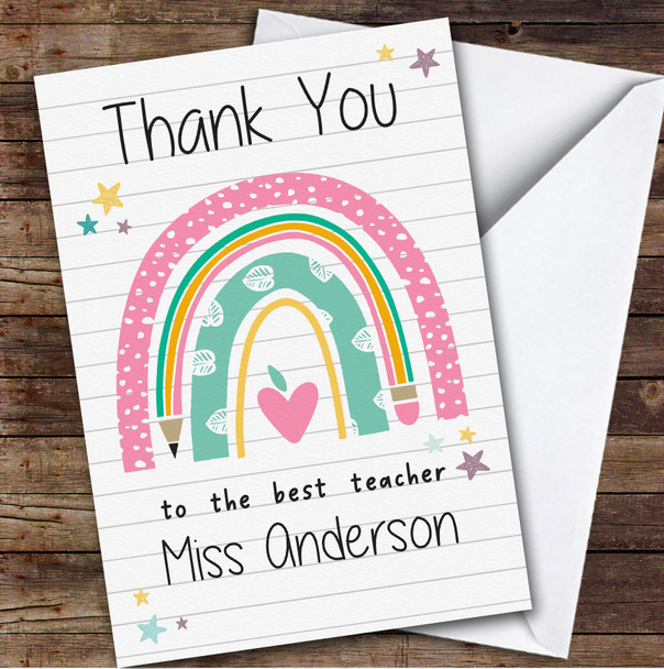 Thank You Best Teacher Pastel Rainbow Personalised Greetings Card