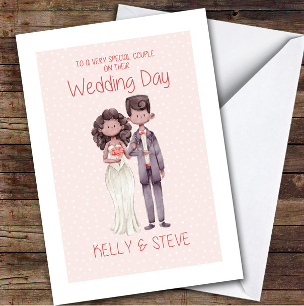 Watercolour Cute Wedding Day Dark Skin Special Couple Personalised Card