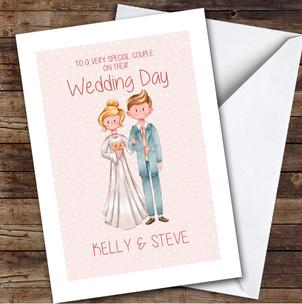 Watercolour Cute Special Couple On Their Wedding Day Personalised Greetings Card