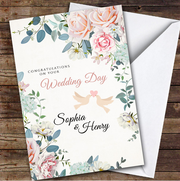 Vintage Floral Congratulations On Your Wedding Day Personalised Greetings Card