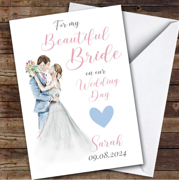 Beautiful Bride On Our Wedding Day Painted Couple Personalised Greetings Card