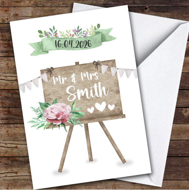 Mr & Mrs Wedding Day Sign Painted Modern Personalised Greetings Card
