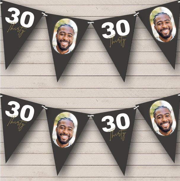 Charcoal Black Birthday Photo Milestone Age Bold 30 Years Personalised Bunting