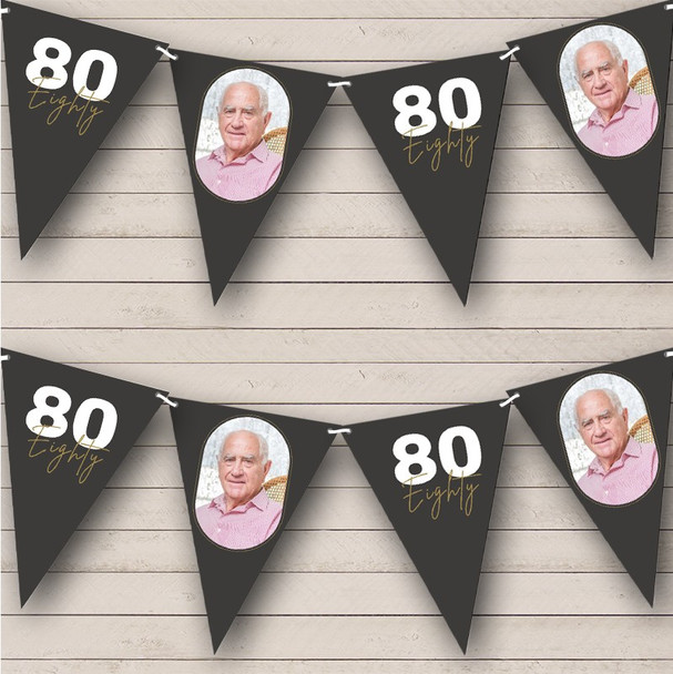 Charcoal Black Birthday Photo Milestone Age Bold 80 Years Personalised Bunting