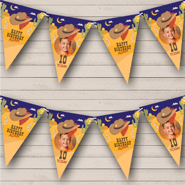 Cowboy Western Theme Boy's Birthday Photo Personalised Party Banner Bunting