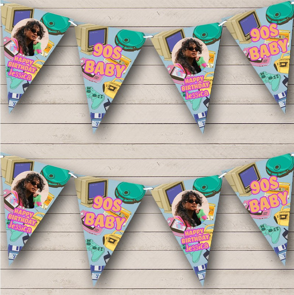 Nostalgia Novelty 90'S Theme Gadgets Birthday Photo Personalised Banner Bunting