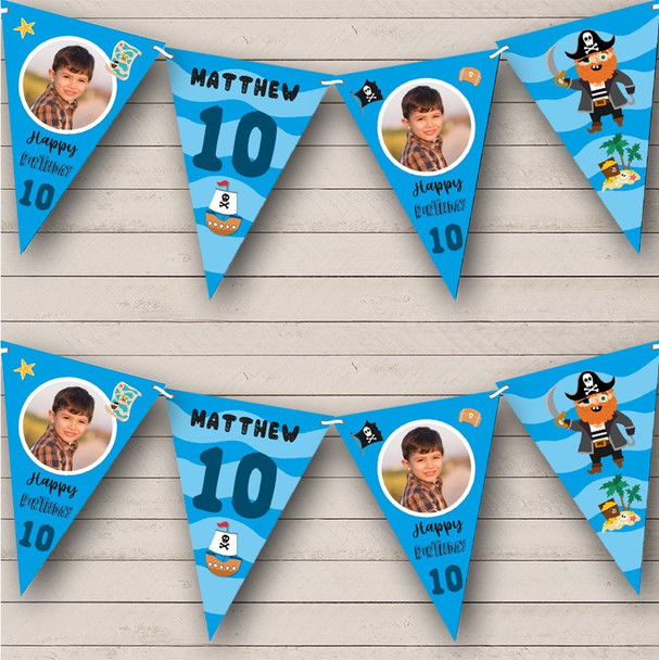 10th Birthday Boy Kid Pirate Sea Photo Blue Any Age Personalised Banner Bunting