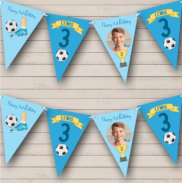 3rd Birthday Boy Kids Football Sport Yellow Photo Any Age Personalised Bunting