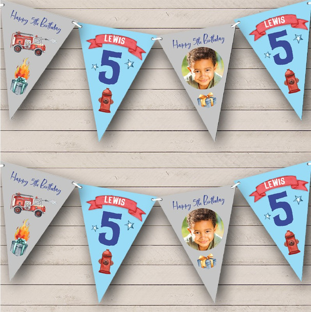 5th Birthday Boy Kids Fire Fighter Fire Truck Photo Any Age Personalised Bunting